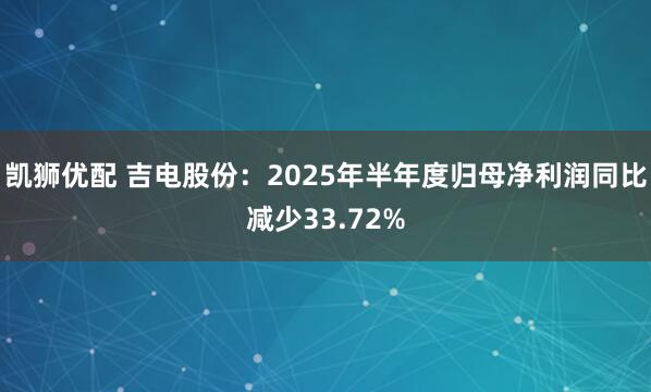 凯狮优配 吉电股份：2025年半年度归母净利润同比减少33.72%